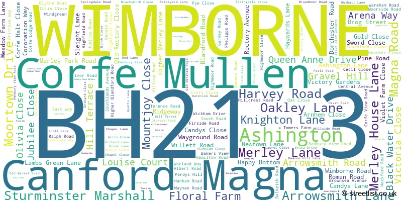 A word cloud for the BH21 3 postcode
